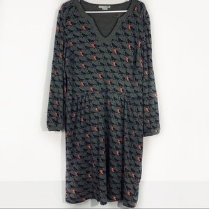 Boden Alicia Bird Print Green Dress Plus Size 16R